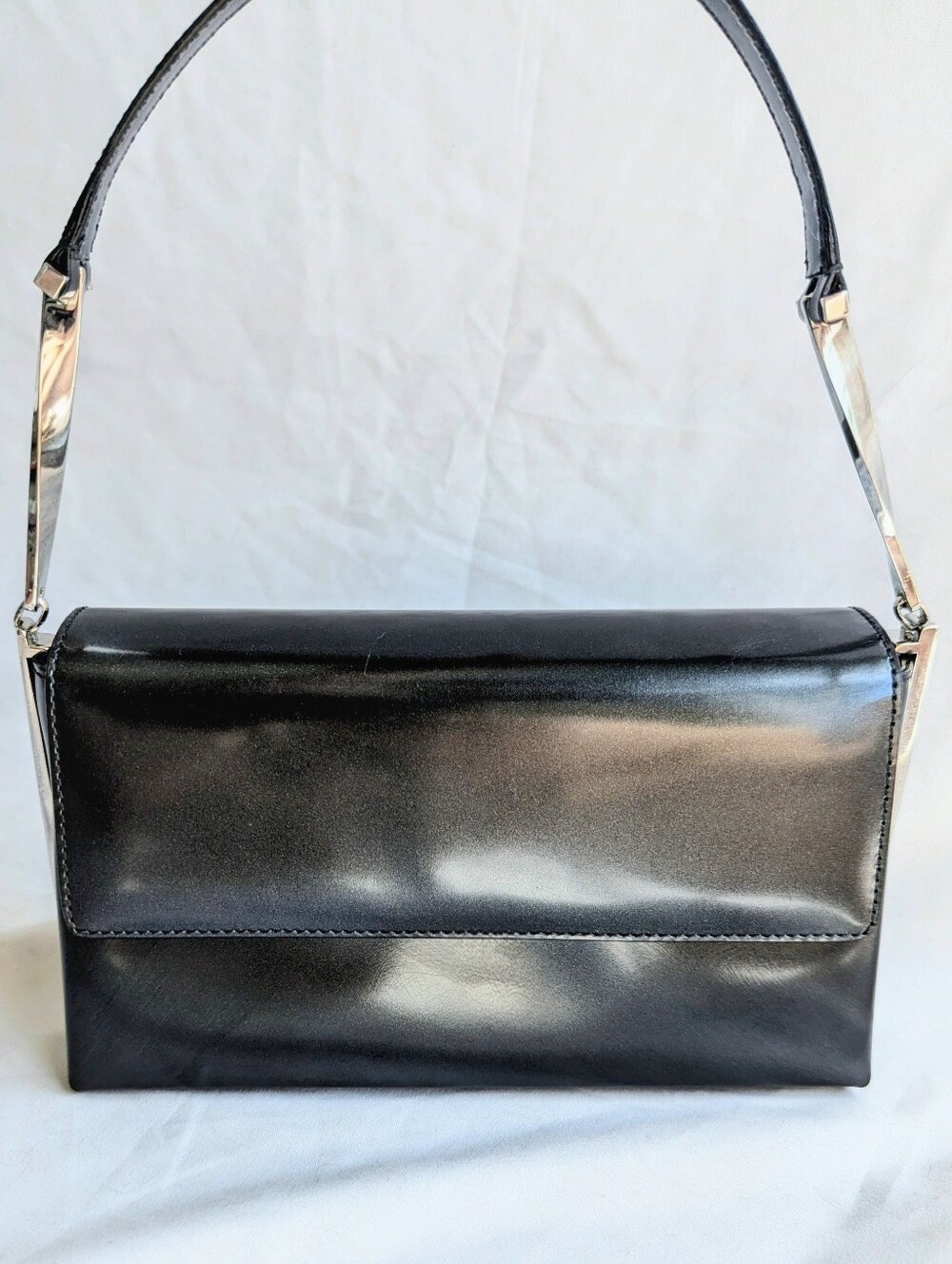 Salvatore Ferragamo Mini Patent Leather Shoulder Bag Dark Gray